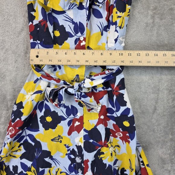 Zara Basic Dress Womens XS Multicolor Off Shoulder Ruffle Linen Summer Floral - Picture 6 of 9